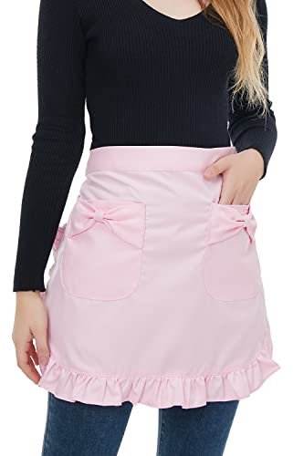 Love Potato Grembiule con tasche, alla moda, per cucina, ristorante, bistrot, mezza grembiule, per ragazza e donna, rosa, Etichettalia unica