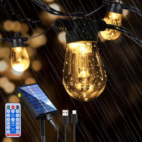 Lichterkette Außen- Dimmbar 20 Leds 10M Lichterkette Aussen Solar Glühbirnen mit Fernbedienung 8 Modi Led Lichterkette Außen IP65 Wasserdicht Outdoor Lichterkette für Beleuchtungen Lichterkette