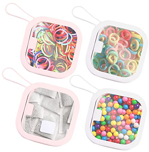 4 Stück Aufbewahrungsbox,Aufbewahrung Klein,Aufbewahrungsbehälter,Klar Box Aufbewahrung Behälter Box,Haargummi-Organizer Aufbewahrungsboxen für Artikel,Pillen,Kräuter, kleine Perlen(Weiß+Rosa)