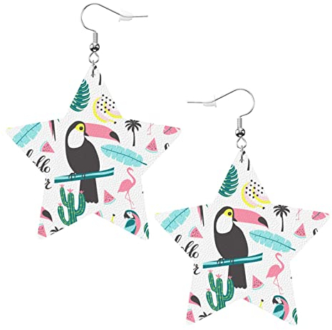 Tukan und Papagei1 Sternförmige Lederohrringe für Damen und Mädchen, einfache baumelnde Ohrringe, Geschenke für Sie