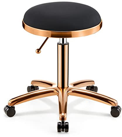 Hocker Stuhl Gold Rollhocker Beauty Hocker auf Rollen, höhenverstellbarer Drehhocker Friseurhocker mit Goldener Stuhlstange für Küche, Salon, Bar, Büro, Massage, Klinik (A) The New