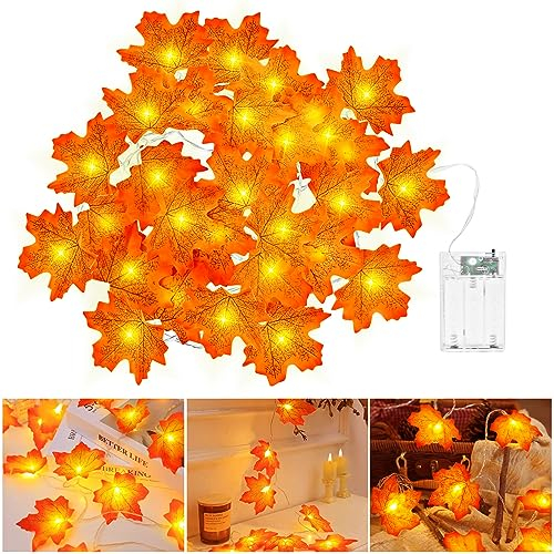 cshare Guirlande d'automne, Decoration Automne pour Halloween, 3 m 20 LED Feuille d'érable Guirlande lumineuse à piles Pour Halloween, fête, citrouille, Noël Decoration.