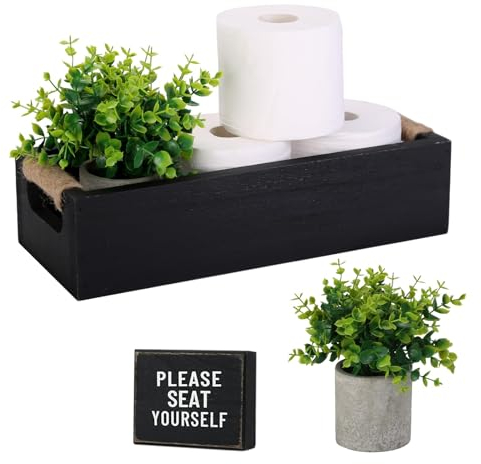 Badezimmer-Dekor-Box, Toilettenpapierhalter, WC-Tankbox, Toilettenpapier-Aufbewahrungskorb mit lustigem doppelseitigem Schild, Toilettentank-Tablett, Tischtheke, Bauernhaus, rustikale Heimdekoration