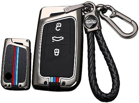 ontto Autoschlüssel Hülle Passt für VW Magotan Passat Variant B8 Golf Atlas Arteon für Skoda Superb A7 2015-2019 Schlüsselhülle Metall Schlüsselbox Cover Schlüsselanhänger 3 Taste-C Schwarz