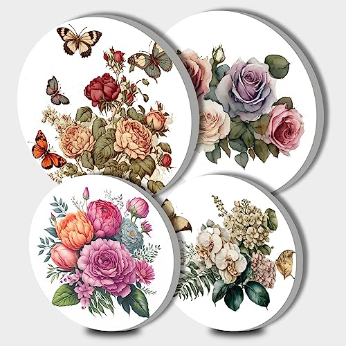 Flower Round Metal Hob Covers Set of 4 Stove Cooker Hob Covers for Cookers Gas Stove Protector Cookware Accessories Modern Cooktop Decor