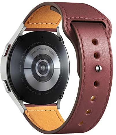 SOLOLUP Correa de Cuero para Samsung Galaxy Watch 6/5/4 40mm 44mm/Watch 6 classic/Watch 5pro 45mm/Watch 4 Classic 42mm 46mm,20mm Correa Deportiva Cuero Genuino de Repuesto para Mujer Hombre，Vino rojo