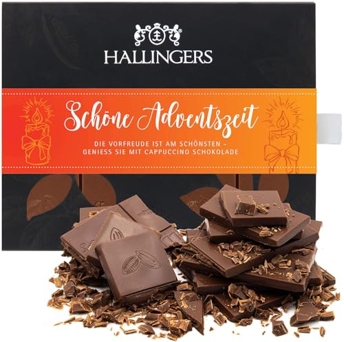 Hallingers Genuss Manufaktur Schokolade Weihnachts-Geschenk - Tafel handgeschöpften Edelkakaos ohne Alkohol edler Karton Schöne Adventszeit Cappuccino, Weihnachten für Frauen Männer