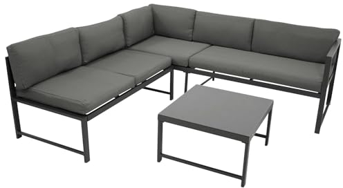 DEGAMO Funktions Eck- Loungeset Montana 192x188cm, Aluminiumgestell dunkelgrau, mit Verstellbarer Liegefunktion und Polstern grau, Outdoor wetterfest