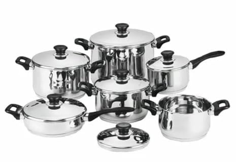 Batteria Di Pentole Bavaria Antiaderente 12 Pezzi In Acciaio Inox 18/10 Coperchi