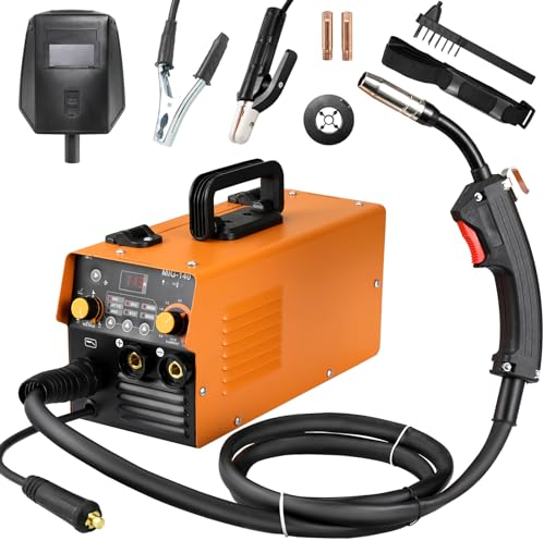Saldatrice a Filo Continuo 140A 230V, 3 In 1 Multifunzione Saldatura MIG no Gas, ARC MMA, Lift TIG, IGBT Inverter, Saldatrice Portatile, con Display Digitale, Filo Animato da 0.8mm, Maschera, IP 21S