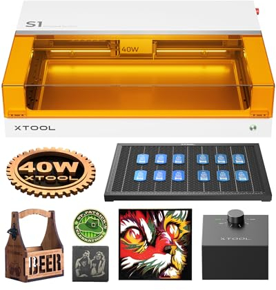 xTool S1 Laser Graviermaschine weiß Vormontiert mit Air Assist und Wabenplatte,Laser Cutter Autofokus, 600mm/s Geschwindigkeit, 498 * 319mm Arbeitsbereich für Batch-Prozess für Holz, Metall,Acryl