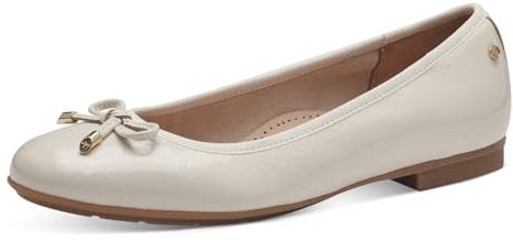 Tamaris Comfort Damen Ballerinas aus Leder mit Schleife, Beige (Creme Patent), 44 EU