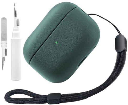 Teyomi TPU Case Compatible with AirPods Pro 2nd Generation with Cleaning Kit, Protective Case for Apple Airpods Pro 2 with Hand Strap, Leather Touch Design Airpods Pro 2 Case (Dark Green)