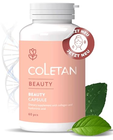 Coletan NEU Beauty-Kapseln mit Hyaluron & Kollagen Komplex [ohne Zusatzstoffe] Collagen mit Hyaluronsäure Kapseln - Unterstützung für Haut Haare Nägel Falten Haarwachs - natürlich - 60 Stk