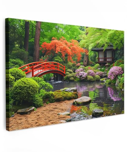 MuchoWow© Bild auf Leinwand Groß 120x80 cm XXL Schlafzimmer Bilder Badezimmer Wand Deko Wohnzimmer Modern Wanddeko Bilderwand Geschenk Japanischer Garten - Natur - Bäume - Pflanzen - Japan