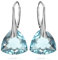 Ohrringe Silber 925 Hängend für Damen Ohrhänger Hängeohrringe mit Triangel Kristallen Dreieck Stein 12 Geburtsstein Schmuck für Sie Ohrringe Mädchen Geschenk Muttertag (02-Februar - Aquamarine)