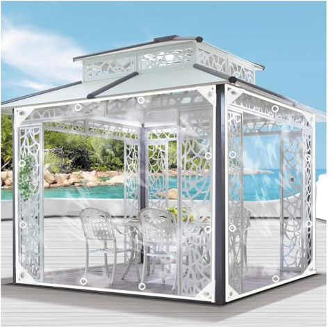 RAUMPA wasserdichte Transparente Plane mit Ösen, PVC-Abdeckplane Durchsichtige Zum Schutz Regen für Außenbereich, Terrassen, Pavillons Gartenmöbel
