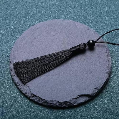 PTNKUIIY 10 Stücke Mini Quasten - 13CM Seidig Quasten Anhänger Mini Tassel Anhänger Charm als Lesezeichen handgefertigte Troddeln Quasten für DIY Schmuck Ohrring Schlüsselanhänger -Schwarz