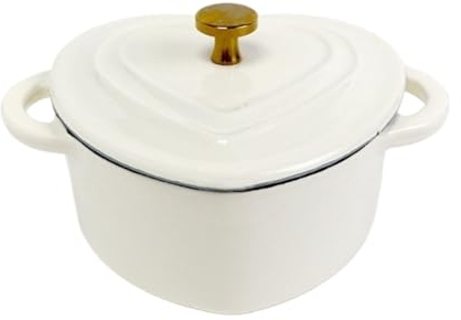 LVYUDS Forme de Coeur Cocotte, émaillé Fonte Faitout Doubles Poignées Induction Cuisinier Compatible Approprié Soupe Ragoût Idéal Cadeau pour Cuisiniers (Color : White, Size : HEART SHAPE_350ML)