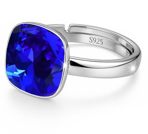 925 Sterling Silber 44 farben Ringe für Damen Verstellbarer mit Marken Kristalle - Glänzend Cubic Zirkonia Ring Fingerring Kommt in Schmuck Geschenk Box (Mystic Blue)
