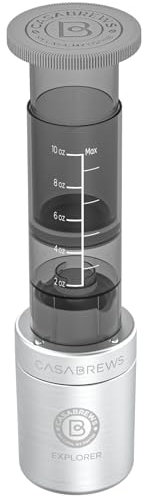 CASABREWS KP3000 Portable Coffee Maker, 2 in 1 Small Travel Coffee Machine for K Cup Pod or Ground Coffee, Quick Coffee Press Kit with Stainless Steel Cup, Cup Lid, Straw and Storage Bag