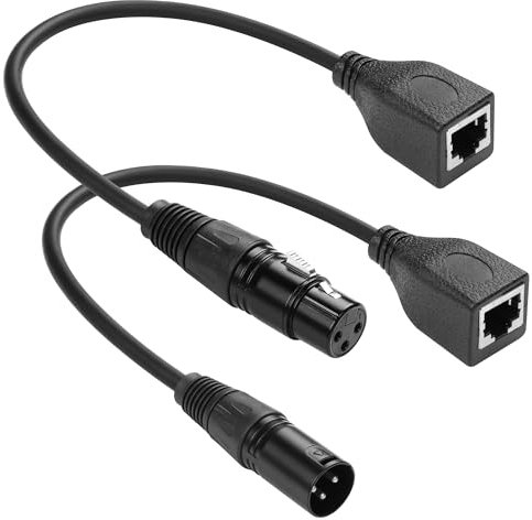 CERRXIAN 1 Paar 3PIN XLR auf RJ45 Adapterkabel, XLR Stecker und XLR Buchse auf RJ45 Buchse DMX512 Kabel, RJ45 auf XLR DMX Kabel für DMX-CON Controller Serie, Bühne und Aufnahmestudio-1FT