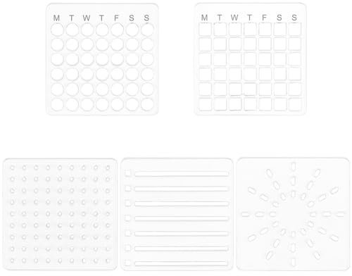 BENECREAT 5 Stück Acryl-Kalenderschablone, Wiederverwendbare Schablonen Mit Quadratischem Raster, Rundem Raster Und Runden Punkten Zur Erstellung von Mini-Kalendern, Zeitplänen, Scrapbooking