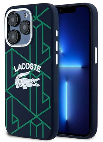 Lacoste LCHMP15XSBIV Coque pour iPhone 15 Pro Max 6,7 Marine Rigide Silicone Monogramme Logo Vintage
