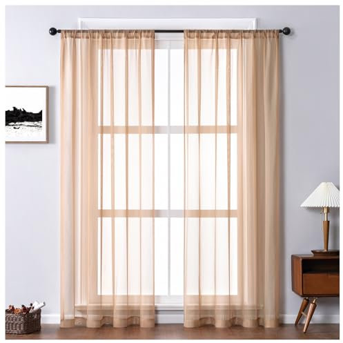 SMTCM Voile Vorhang 2 * 3m Generisch Transluzente Atmungsaktive Fertiggardine Tüll Vorhangstoff mit Ösen für Schienensystem Lange/Kurze Optik Gardinen für Wohnen Schlafzimmer Bistro Dekoschal(Gelb)