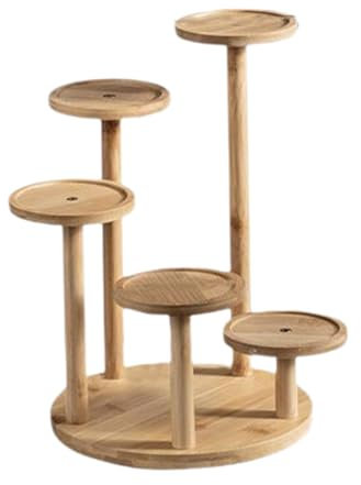 Baoblaze Wooden Tabletop Plant Stand Plant Holder Round Small Decorative Plant Shelf Stand Desktop Plant Shelf for Balcony Room, 5 Tiers