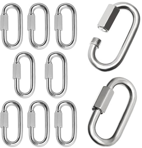 10 PCS Screw Chain Quick Links D Shape Locking Carabiner Connector Metal Small Carabiner Clips Heavy Duty Thread Chain Link Chain Hooks for Outdoor Camping Hammock Birdcage Fence Gate