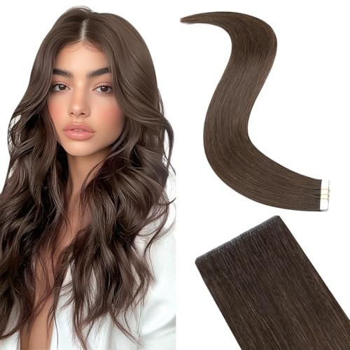 Silk-co Tape Extensions Echthaar, 10stk 20g, Invisible Haarverlängerung Echthaar Dunkelbraun 30cm, Tape-in, Glatt, 30 cm, Haarverlängerung