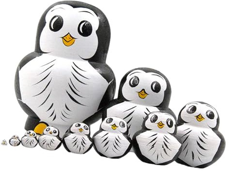 Russische Matroschka Nistpuppen 10er Set Handbemalte Holzfiguren Dekore Pinguine Kunsthandwerk Für Ausstellungspuppen