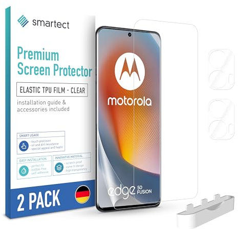 smartect TPU Protector de Pantalla [2 + 2 Piezas] para Motorola Edge 50 Fusion, Pantalla + Cámara, Cubre toda la Pantalla, Película Protectora sin Burbujas, Anti-huella