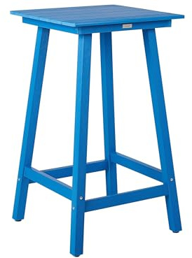 Beliani Garten Bartisch Adirondack Blau Kunststoff für 2 Personen Moderner | Quadratisch, Belastbarkeit 90 kg, Für den Außenbereich, 59 x 60 x 103 cm, UV-beständig