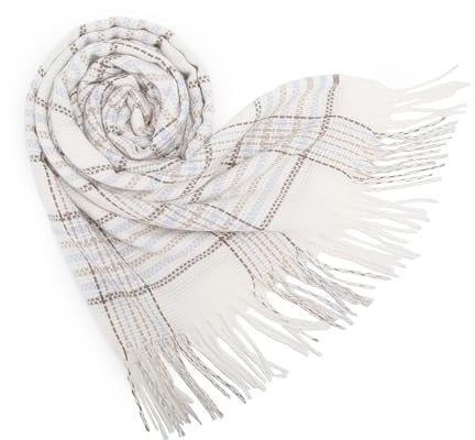 Damen Karierter Pashmina Schal – Weicher, Warmer Winterschal mit Quasten Oversize Plaid Stola & Kuscheliger Wrap für Herbst & Winter, Elegantes Geschenk für Frauen (Weiß)