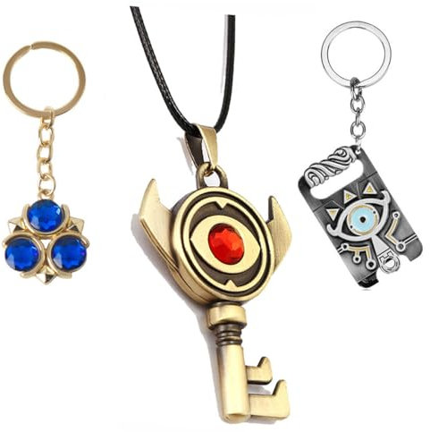 SUPTOFF Ensemble collier et porte-clés pour fans de Zelda Cosplay Zelda - Accessoire Hylian Crest Épée et Bouclier - YZ-23, Argenté., M