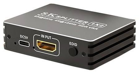 HDMI 2.1 Splitter 1 in 2 Out 4K 120Hz 8K 60Hz mit Audio, BolAAzuL 1x2 HDMI Verteiler 1 auf 2 Monitore Duplizieren Gleichzeitig, Powered, Plug&Play, Null Latenz, HDCP 2.3 HDR für PS5/Xbox/PC/TV