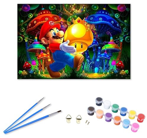 HaOrchid Peinture par Numéros pour Adulte, Kit de Peinture Numéros 5D Mario, DIY Dessin Animé Peinture Numéros Painting Kit pour Enfants et Débutants avec Peintures et Pinceaux Art Mural 40×50 cm