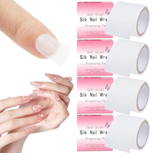 Set di Pellicole per Unghie Autoadesive In Seta Da 4 rotolo, Nastro per Bende di Riparazione per Punte per Unghie Facili Da Trimerare, gel ricostruzione unghie