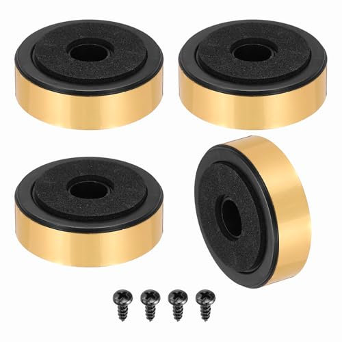 sourcing map 4 Pcs Speaker Isolation Feet,47mmx15mm Plastic Foam Shock Absorption Base Pad Anti Vibration Amplifier Stand Feet Mat for Audio CD HiFi Home Theater Sound System, Gold