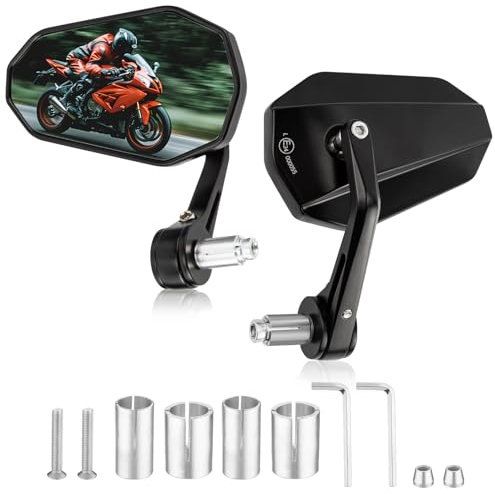 Motorrad Spiegel, Universal Lenkerendenspiegel, E-geprüft, 360°Drehbar Motorrad Spiegel, CNC-gefrästem Aluminium, 7/8 22mm MotorradSpiegel kompatibal mit Scooter, Roller, ATV, Moped