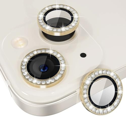 KK KENIK Camera Lens Protector For iPhone 13 Mini, Diamond Crystal Ring Design, 9H Tempered Glass, Waterproof, Scratch-proof For iphone 13 Mini Camera Lens Protector (Gold)