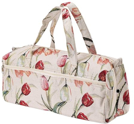 KooingTech Knitting Bag, Woven Fabric Knitting Storage Bag, Household Storage Tote Organizer Knitting Tools Storage Bag(Rose Jacquard)