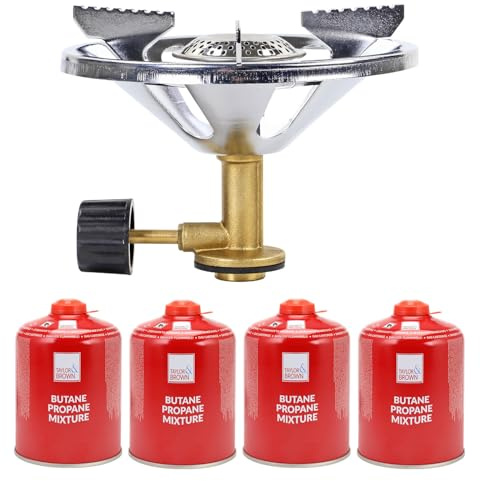 Taylor & Brown Portable Camping Gas Stove & 4 Butane Propane Gas Single Burner Mini One-Piece Backpacking Cooking Cookware for Picnic Camping Trekking Fishing Outdoor Activities