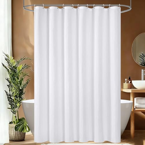 Bocoli Duschvorhänge Weiß Duschvorhang 180x200 cm,Badevorhang Textil Anti-schimmel Wasserdicht Waschbar Badvorhang,Waschbar Hochwertig Stoff Duschvorhänge Badewanne 1.8 x 2m Lang mit 12 Ringen