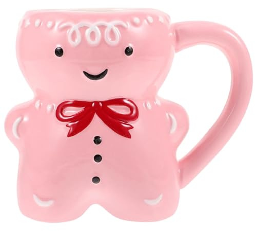 Odoukey 1PC Gingerbread Man Mug 350ml Migne de Noël en céramique mignonne Mugs Cartoon Gingerbread Café avec manche pour la nouveauté pour femmes