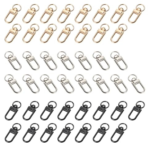 Zzcy 45 Pezzi Moschettone Girevole Metallo Girevole Portachiavi Moschettoni Piccoli Multiuso Gancio Portachiavi per Chiavi, Accessori Fai da Te, Borse, Artigianato(Oro Argento Nero)