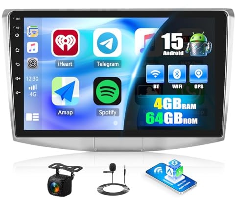 CAMECHO 4+64G Android 15 Navi Autoradio für VW Magotan CC Passat B7 B6 2010-2014 mit Rückfahrkamera, 10 Zoll Wireless Carplay 2Din Bluetooth Radio mit 32EQ FM RDS GPS WiFi Android Auto +Canbus