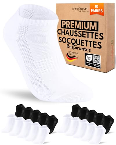 10 Paar Sneaker Socken Herren Damen Baumwolle Atmungsaktiv mit Mesh-Streifen